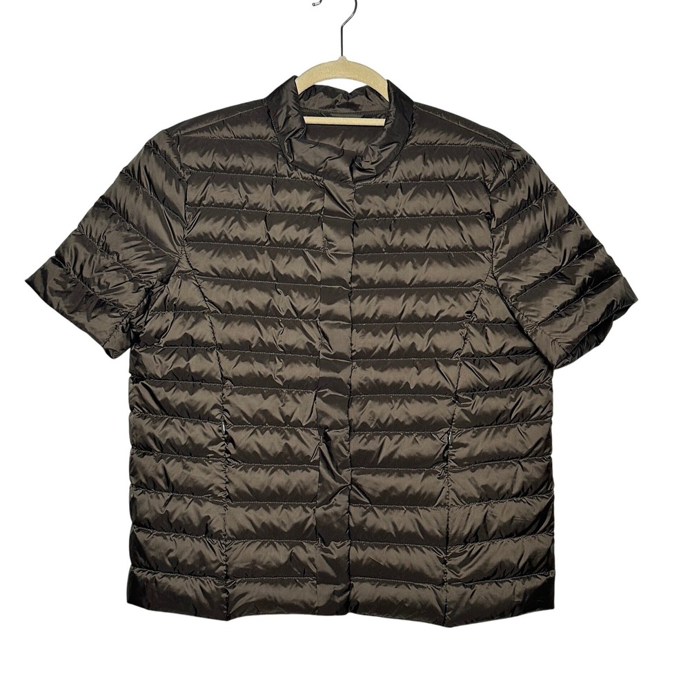 J.McLaughlin Amira Short Sleeve Puffer Jacket Brown Olive Down Filled Small